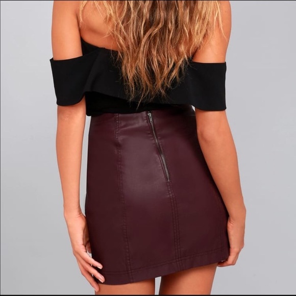 Free People Modern Femme Wine Leather Skirt - Picture 2 of 5